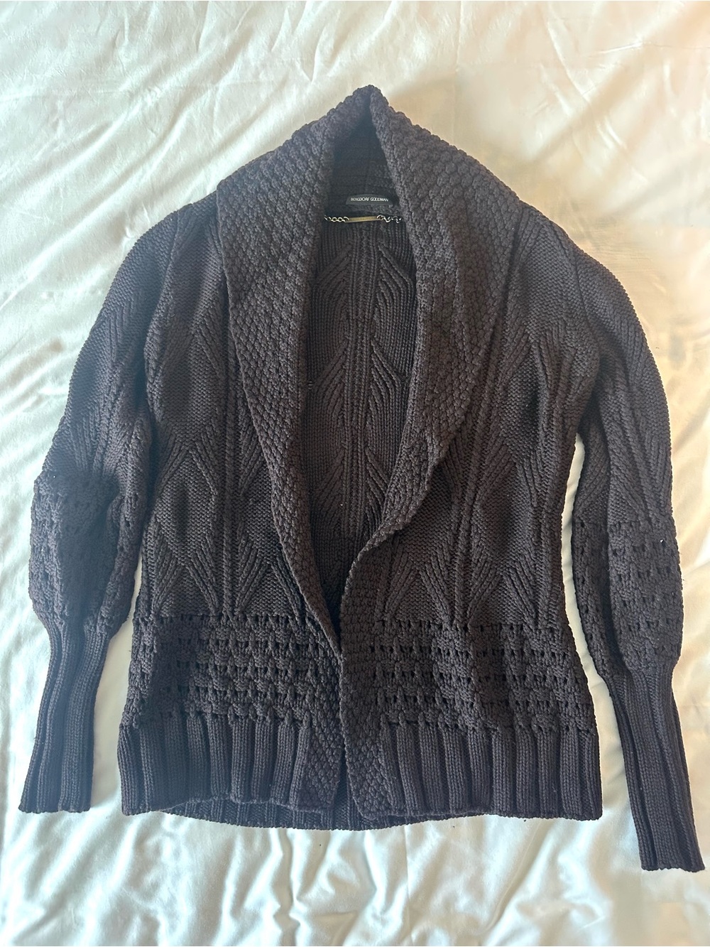 Bergdorf Goodman x Elie Tahari Brown open front shawl neck wool cardigan S
